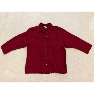 Chicos Design Burgundy 100% Linen Button Down Shirt Womens Size 0 Red 3/4 Sleeve